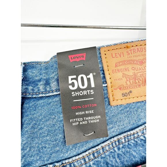 Levi’s 501 Original Blue High Rise Distressed Cut Off Denim Jean Shorts 27 NWT - Picture 6 of 7